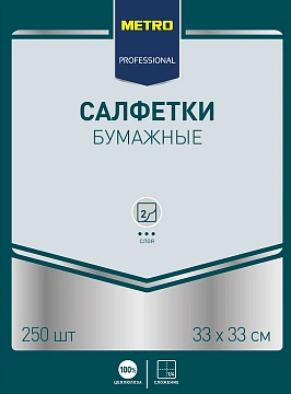 Салфетки бумажные Metro Professional 33x33см, 250шт, 2 слоя, зеленые