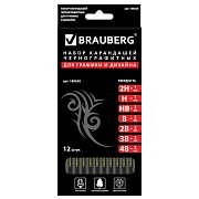 Карандаши чернографитные BRAUBERG НАБОР 12 шт., 'Black Jack', 2Н-4В, без резинки, черные, дерево, за