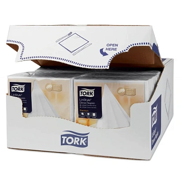 Салфетки сервировочные Tellus (tork) LinStyle 39х39см, белые, 1 слой, 50шт/уп