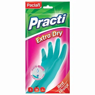 Перчатки МНОГОРАЗОВЫЕ резиновые PACLAN 'Extra Dry', хлопчатобумажное напыление, 100% флок, размер 7,5-8, M (средний), синие, вес 52 г, 7340, 407341