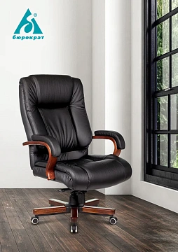 Кресло руководителя Бюрократ T-9925WALNUT черный кожа крестов. металл/дерево