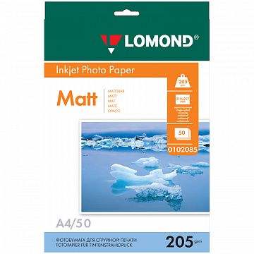 Фотобумага А4 для стр.принтеров Lomond, 205 г/м2 (50л) мат.одн.