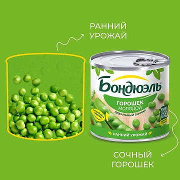 Горошек зеленый Бондюэль молодой, 212г