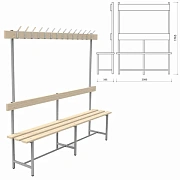 Скамья с вешалкой, спинкой 'СВТ 6', 1765х2000х395 мм, 14 крючков, регулируемые опоры, каркас металли