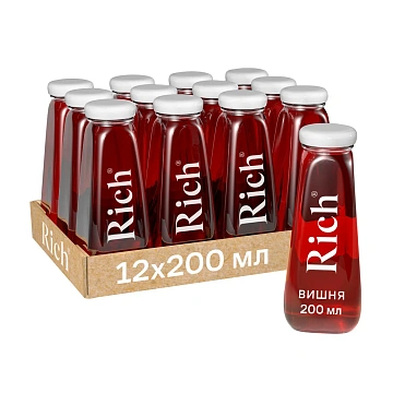 Нектар RICH 0,2 л, вишня, подходит для детского питания, стеклянная бутылка, 1714901