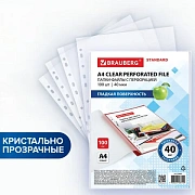 Папки-файлы перфорированные А4 BRAUBERG 'STANDARD', КОМПЛЕКТ 100 шт., гладкие, 40 мкм, 229661