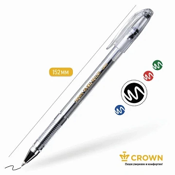 Ручка гелевая CROWN 'Hi-Jell', ЧЕРНАЯ, корпус прозрачный, узел 0,5 мм, линия письма 0,35 мм, HJR-500B