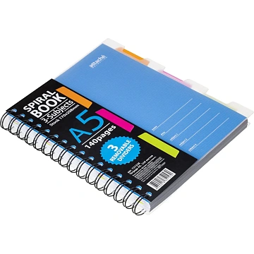 Бизнес-тетрадь 140л,кл,А5,SPIRAL BOOK Синий,евроспир,обл.пласт,раздел.84113