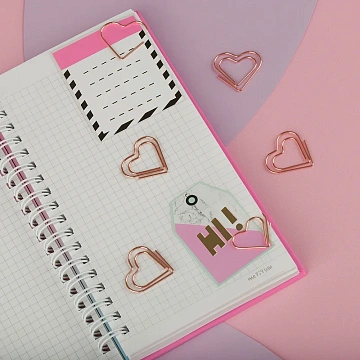 Скрепки фигурные 27мм, MESHU 'Hearts', 6шт., пакет с европодвесом