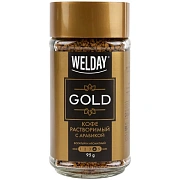 Кофе растворимый WELDAY (ВЭЛДЭЙ) 'GOLD' 95 г, стеклянная банка, сублимированный, 622675