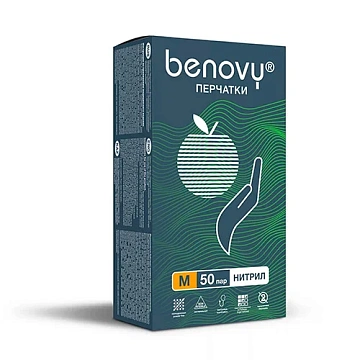 Перчатки нитриловые Benovy Nitrile MultiColor р.M, зеленые, 50 пар