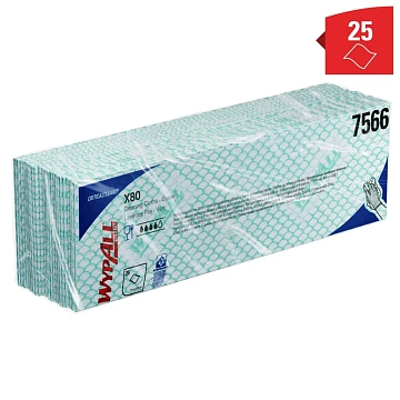 Протирочные салфетки Kimberly-Clark WypAll Х80 7566, листовые, 25шт, 1 слой, зеленые