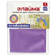 Салфетка из МИКРОФИБРЫ для стекол и зеркал 30х30 см, фиолетовая, 280 г/м2, LAIMA, 601248