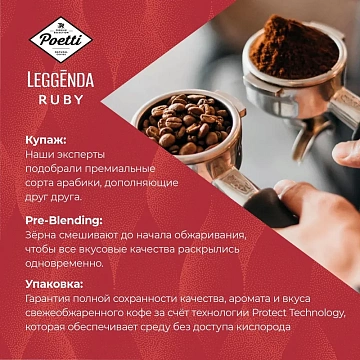Кофе в зернах POETTI 'Leggenda Ruby' 1 кг, арабика 100%, 18002
