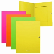 Папка на кнопке пластиковая ERICH KRAUSE 'Neon', с 3 клапанами, до 130 листов, ассорти, 600 мкм, 504