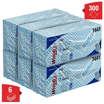 Протирочные салфетки Kimberly-Clark WypAll Х50 7441, листовые, 50шт, 1 слой, синие