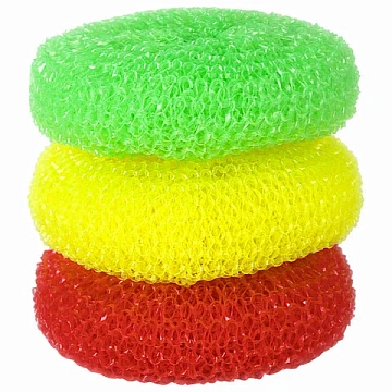 Губки (мочалки) пластиковые, сетчатые, 3х7 г, КОМПЛЕКТ 3 шт., для посуды, гриля, плиты, LAIMA, 60310