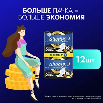 Прокладки Always Ultra Secure Night Duo 12шт
