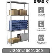 Стеллаж металлический BRABIX 'MS KD-180/30-4', 1800х1000х300 мм, 4 полки, сборная стойка, 291114, S2