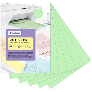 Бумага цветная OfficeSpace 'Pale Color', А4, 80г/м2, 100л., (зеленый)