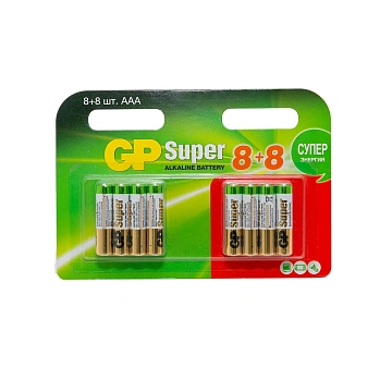 Батарейка GP Super LR03/AAA 1,5V/24A алкалин 16шт/бл (8+8) GP 24A8/8-2CRD16