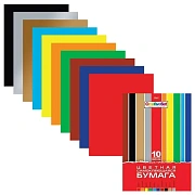 Цветная бумага А4 мелованная САМОКЛЕЯЩАЯСЯ, 10 листов, 10 цветов, папка, HATBER 'Creative Set', 194х280 мм, 008837, 10Бц4с_05934