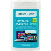 Влажные портативные чистящие салфетки OfficeClean для экранов и мониторов, 100шт. (малая плоская туб