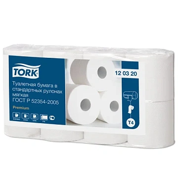 Бумага туалетная Tellus/TORK (Система T4) PREMIUM, спайка 8 рулонов по 23 метра, 2-слойная, белая, 120320