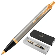 Ручка шариковая PARKER 'IM Core Brushed Metal GT', серебристый матовый лак, позолота, синяя, 1931670