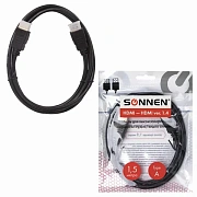 Кабель HDMI AM-AM, 1,5 м, SONNEN, ver 1.4, FullHD, 4К, для ноутбука, компьютера, монитора, телевизор