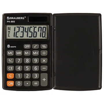 Калькулятор карманный BRAUBERG PK-865-BK (120x75 мм), 8 разрядов, двойное питание, ЧЕРНЫЙ, 250524