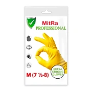 Перчатки латексные Mitra Professional р.M, желтые, с х/б напылением