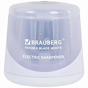 Точилка электрическая BRAUBERG DOUBLE BLADE WHITE, двойное лезвие, питание от 2 батареек, 271337