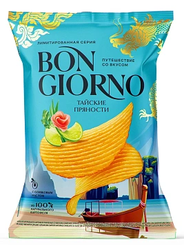 Чипсы Bon Giorno тайские пряности рифленые, 120г