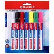 Маркер-краска лаковый EXTRA (paint marker) 4 мм, НАБОР 7 цветов, УСИЛЕННАЯ НИТРО-ОСНОВА, BRAUBERG, 152001