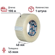 Клейкая лента упаковочная 48 мм х 198 м UNIBOB 600, прозрачная, толщина 45 микрон, 83412