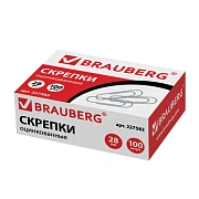 Скрепки BRAUBERG, 28 мм, оцинкованные, 100 шт., в картонной коробке, 227583