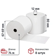 Чековая лента Комус из т/б 80 мм х 74 м, вт.12, 8 шт/уп, 6 уп/кор