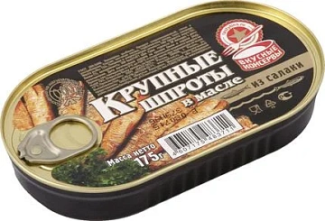 Шпроты Вкусные консервы крупные, 175г