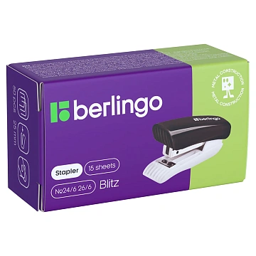 Мини-степлер №24/6, 26/6 Berlingo 'Blitz' до 15л., пластиковый корпус, ассорти