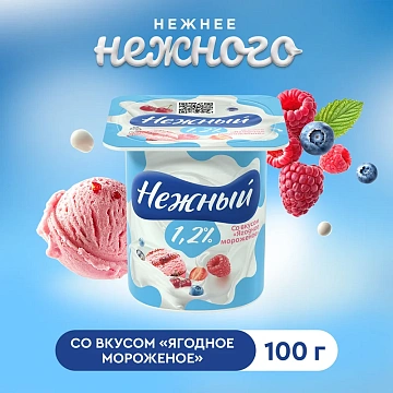 Йогурт Нежный ягодное мороженое, 1.2%, 100г, 1шт