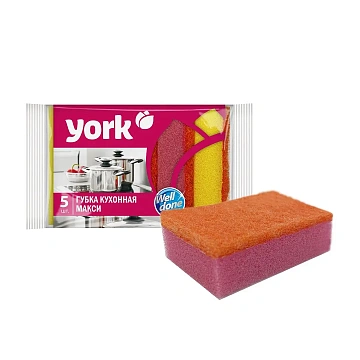 Губка для мытья посуды York Maxi 10х7х2.9см, 5шт/уп