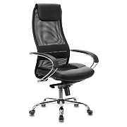 Кресло офисное BRABIX PREMIUM 'Stalker EX-609 PRO', хром, мультиблок, ткань-сетка/экокожа, черное, 532416, EX609PRO_532416