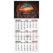 Календарь квартальный на 2026 г., 1 блок, 1 гребень, бегунок, мелованная бумага, BRAUBERG, 'Удивител