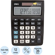 Калькулятор настольный КОМП. Deli E1238, 12-р, дв.пит., 145х105мм, серый