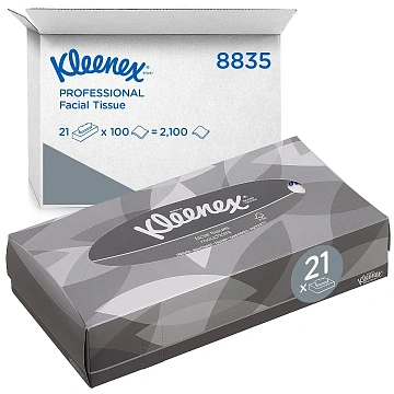 Косметические салфетки Kimberly-Clark Kleenex 100шт, 21.5х18.6см, 2 слоя, белые