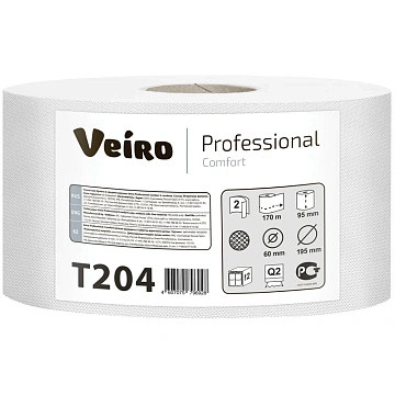 Бумага туалетная 170 м, VEIRO Professional (Система T2), КОМПЛЕКТ 12 шт., Comfort, 2-слойная, T204