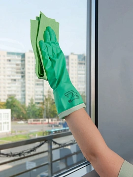 Перчатки латексные КЩС, сверхпрочные, плотные, хлопковое напыление, размер 8,5-9, L (большой), зеленые, HQ Profiline, 73586