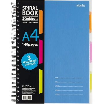 Бизнес-тетрадь 140л,кл,А4,SPIRAL BOOK Синий,евроспир,обл.пласт,раздел.84101