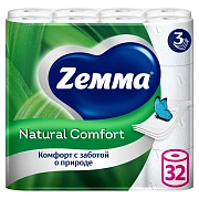 Туалетная бумага Zemma 3 слоя, 32 рулона, 14,2 м, белая